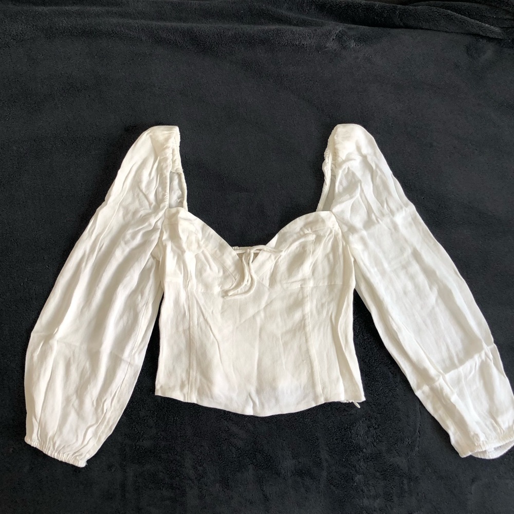 Wilfred White Puff-Sleeve Sweetheart Crop Top
